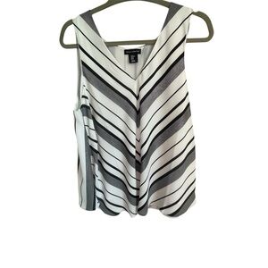 Willi Smith Black and White Striped Women's Top - XL